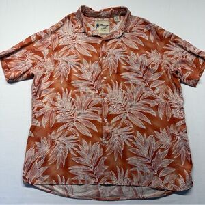 Vintage Silk Hawaiian Shirt XL Orange Tropical Silk Rayon Camp Shirt